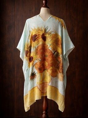 Van Gogh Sunflower Kimono Beach Cover Up Artsy Op Art Teacher Eclectic Grandma